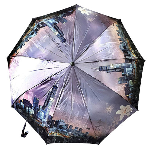 Зонт женский 3 сложения полуавтомат "Город" 9 спиц 