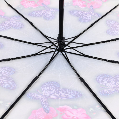 Зонт женский 3 сложения автомат "Бабочки" 9 спиц