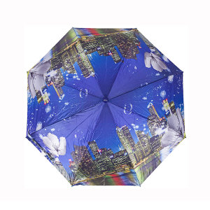 Зонт женский 3 сложения автомат "Город " сатин диаметр купола 105 см 9 спиц